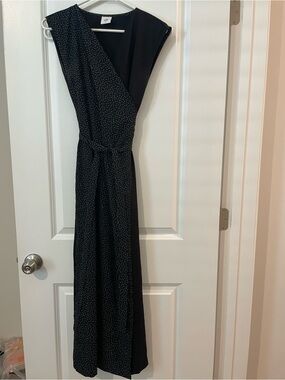 CAbi Disco Drss Sleeveless Black Polka Dot Wrap Maxi Dress
